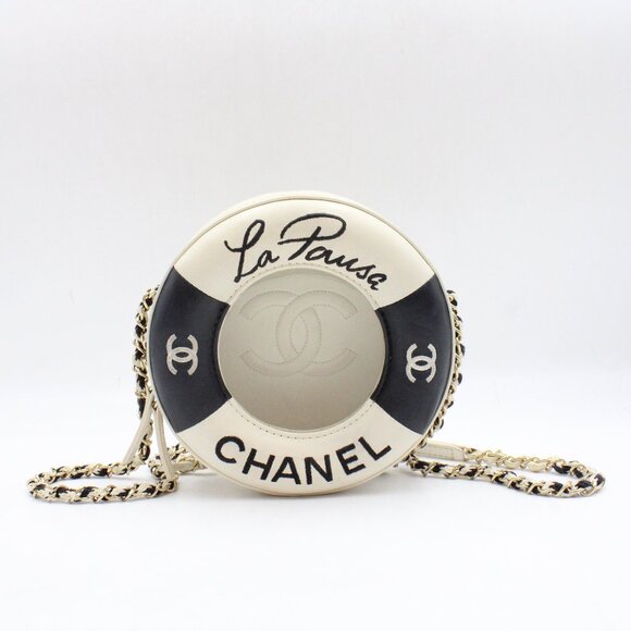 Pre-Owned *RARE, VINTAGE* Chanel La Pausa Lifesaver Crossbody Bag in Black/White - Picture 1 of 15